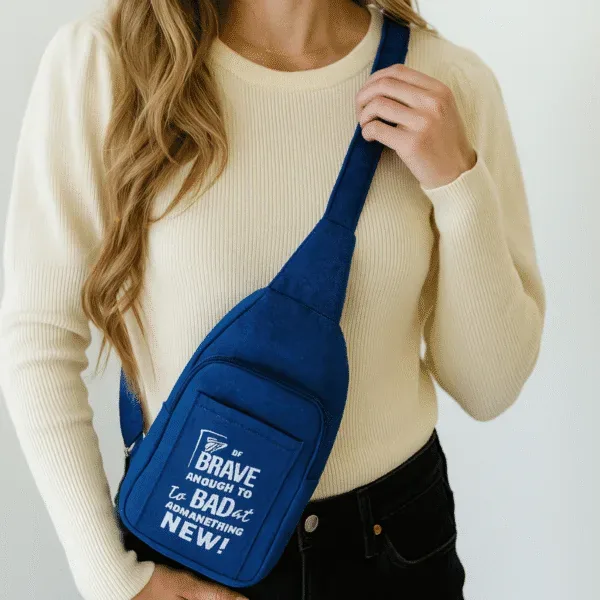 Brave Quote Printed Denim Sling Bag