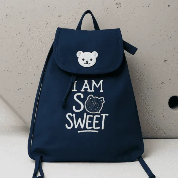 Navy Blue Embroidered Backpack